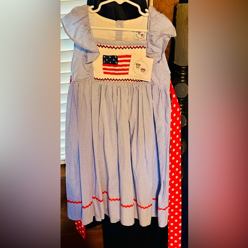 Patriotic Kids Casual Dress - Blue and Red